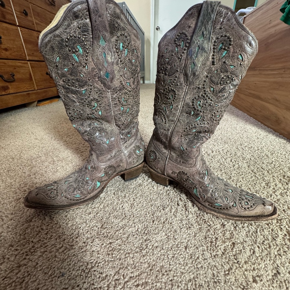 Brown and Turquoise Embroidered Women's Boots - image 2